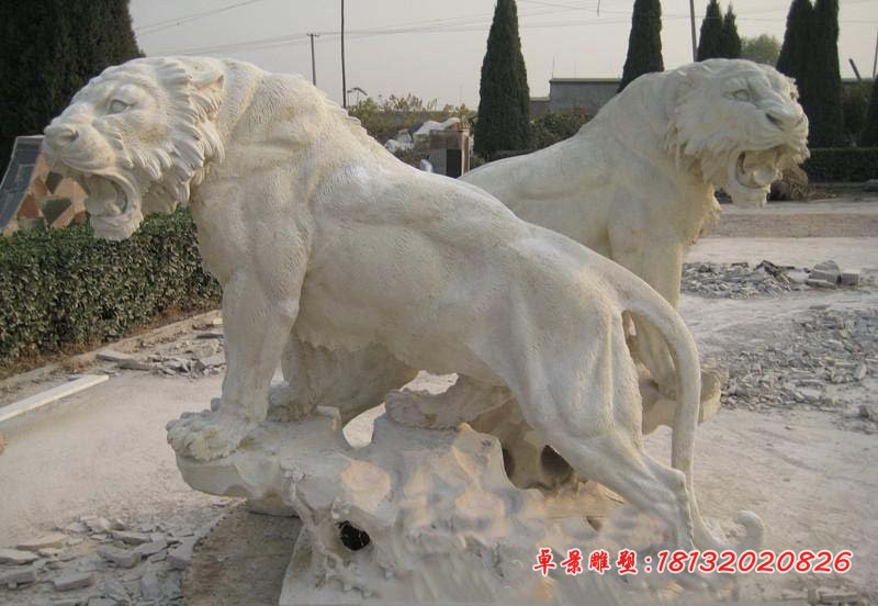 大理石老虎石雕  公园动物石雕