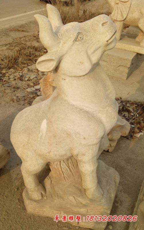 大理石牛，公园动物石雕