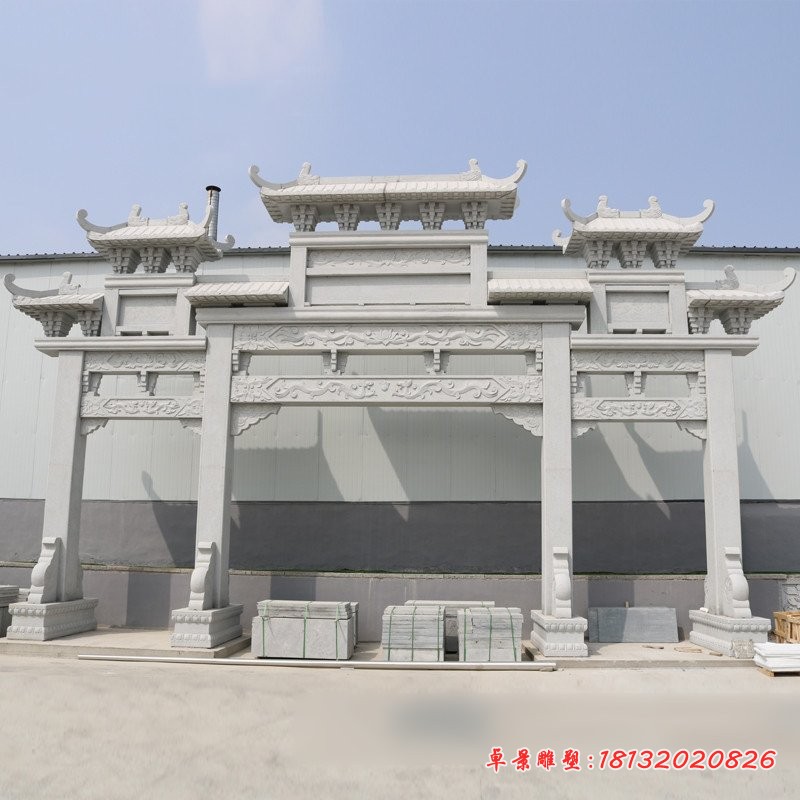 大理石牌坊，三门牌楼石雕