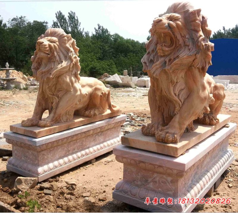 大理石西洋狮，晚霞红石狮子