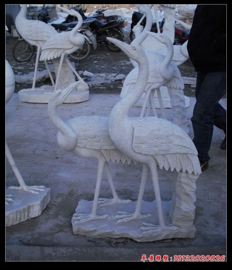 大理石仙鹤石雕 动物石雕 公园景观石雕