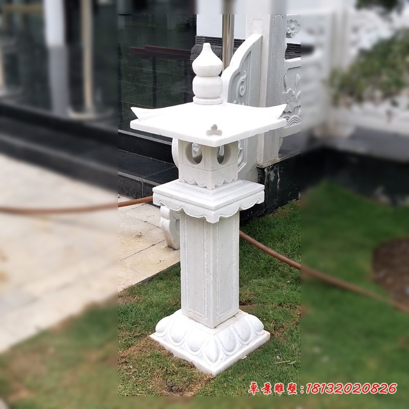 公园石灯雕塑，汉白玉石灯 