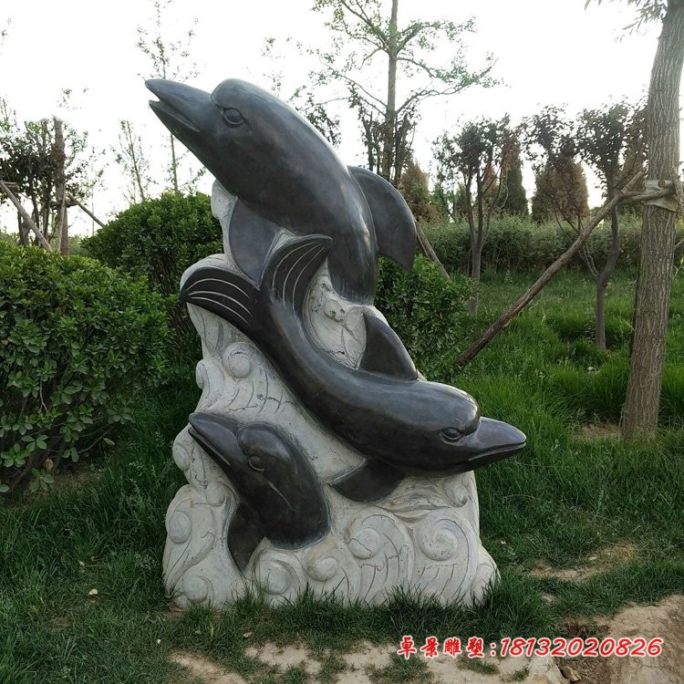 公园石雕海豚，戏水海豚石雕