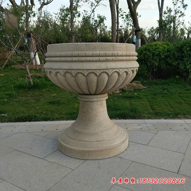 公园石雕花盆，石花钵