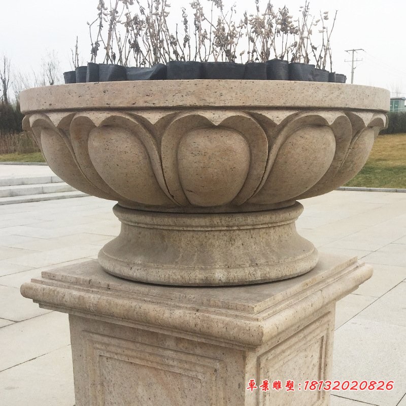 公园石雕花盆，大理石花钵