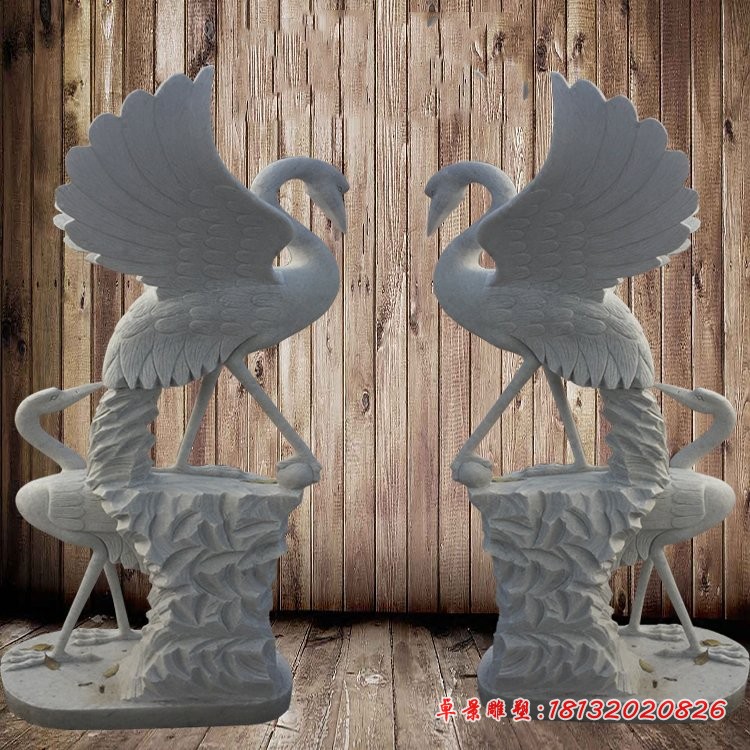 公园石雕仙鹤摆件，汉白玉仙鹤