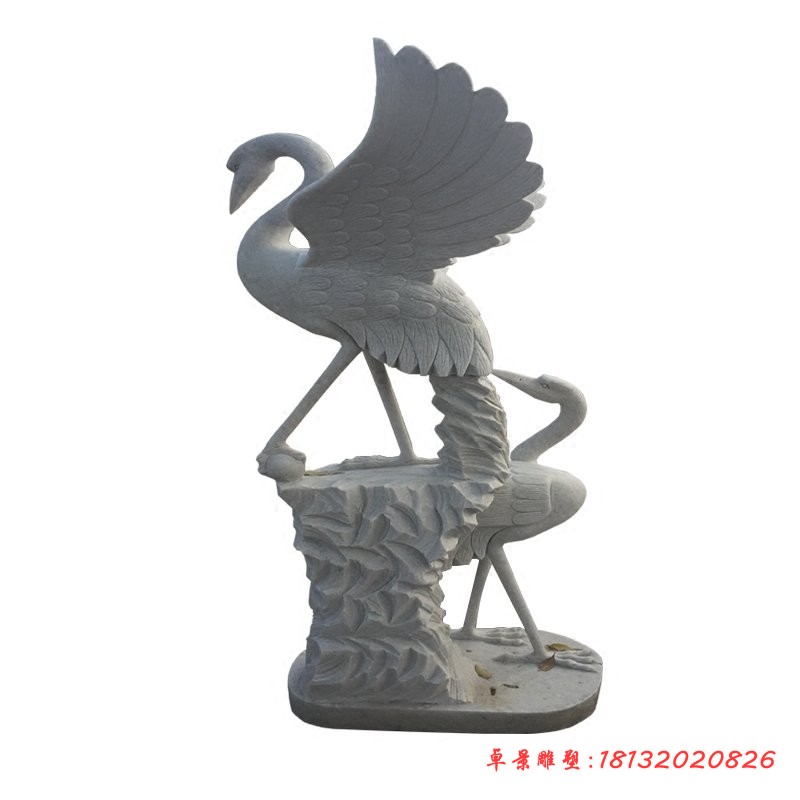 公园石雕仙鹤摆件，汉白玉仙鹤 