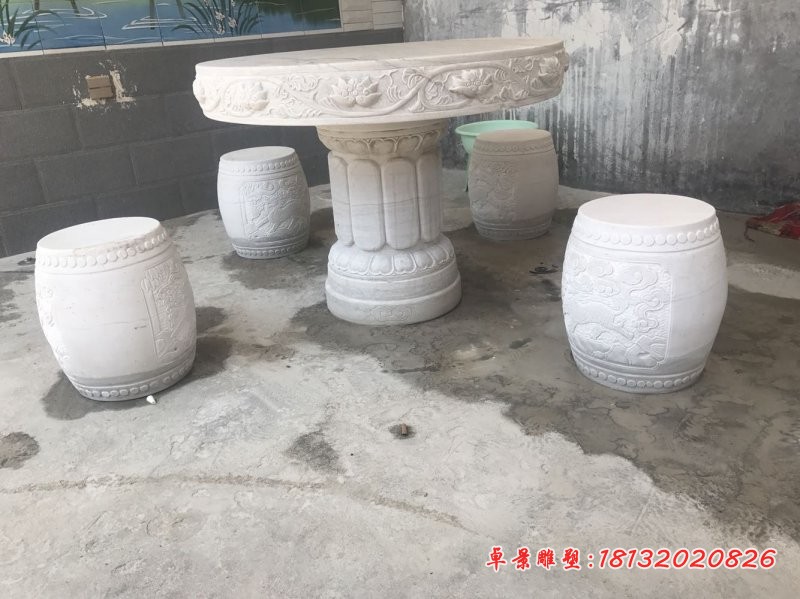 公园石桌椅，圆桌圆凳石雕 