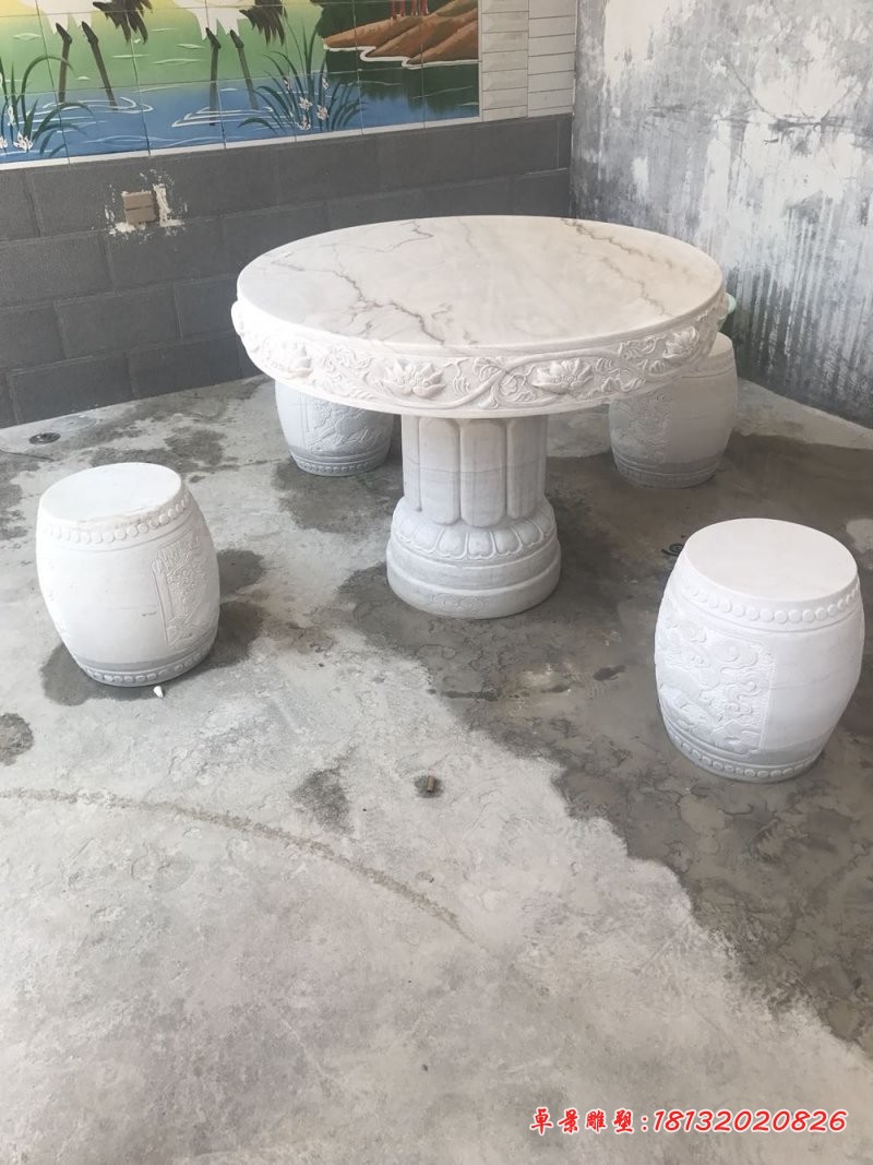 公园石桌椅，圆桌圆凳石雕 