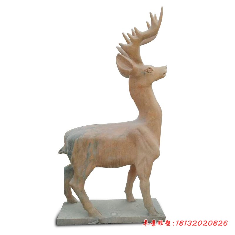 公园小鹿石雕，晚霞红动物摆件 