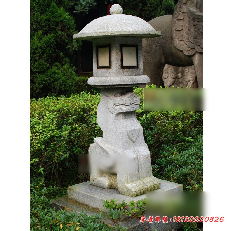 古代神兽造型石灯，园林景观石雕