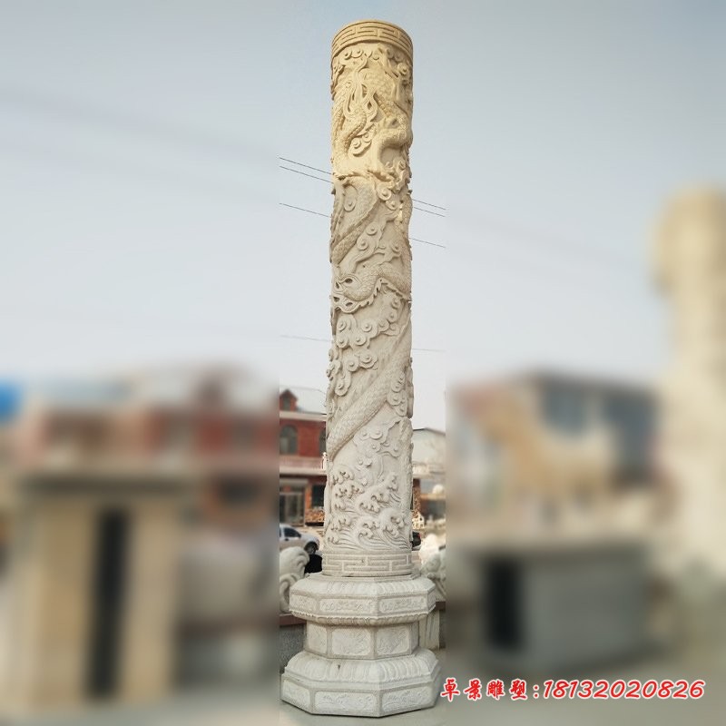 广场石雕龙柱，仿古石雕盘龙柱 