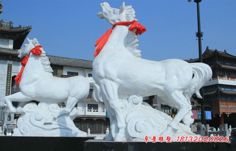 汉白玉奔马雕塑，广场动物石雕