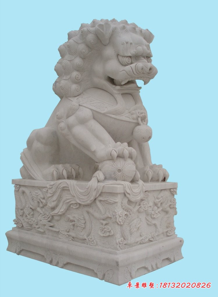 汉白玉踩球北京狮 门口狮子石雕