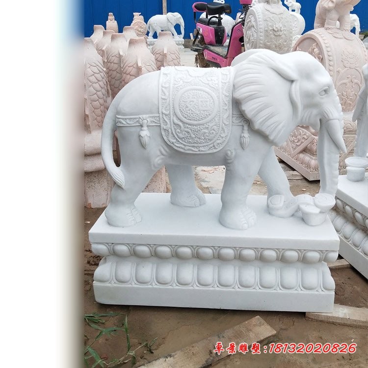 汉白玉大象摆件，动物石雕 (4)