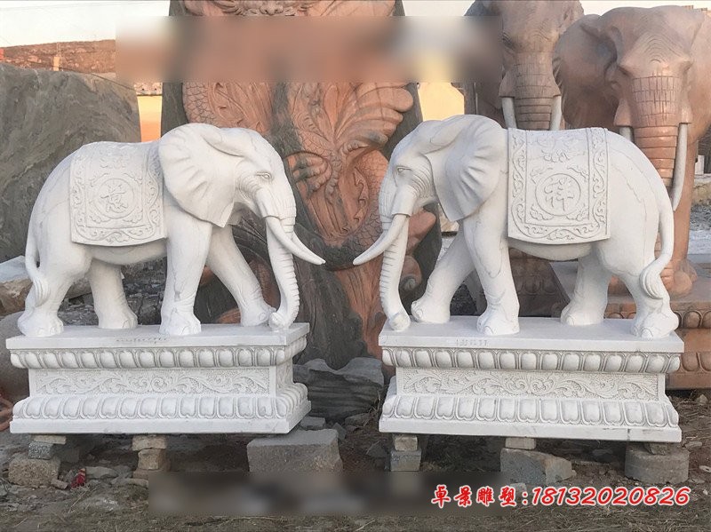 汉白玉大象摆件，动物石雕 (2)