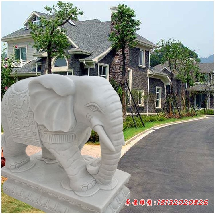 汉白玉大象摆件，动物石雕 (3)