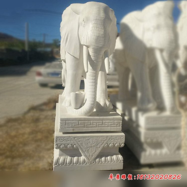 汉白玉大象摆件，招财大象石雕 (2)