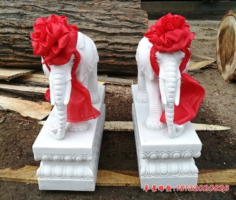 汉白玉大象摆件，招财大象石雕 (3)