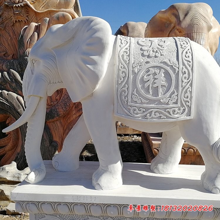 汉白玉大象摆件，招财大象石雕 (4)