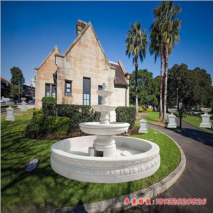 汉白玉喷水盆，别墅景观石雕