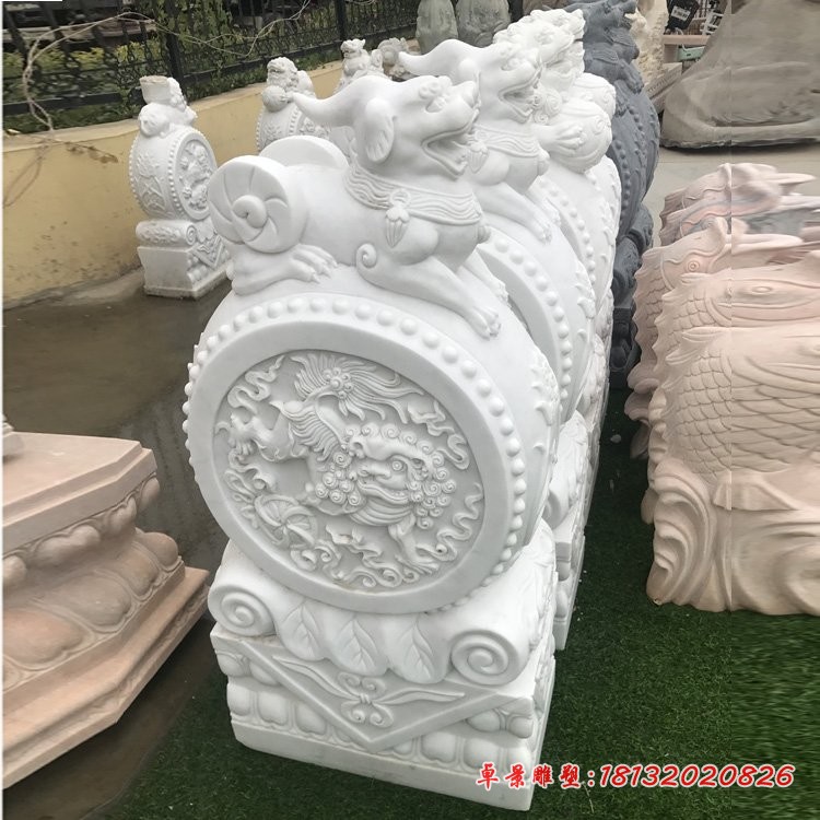 汉白玉貔貅门墩，门枕石