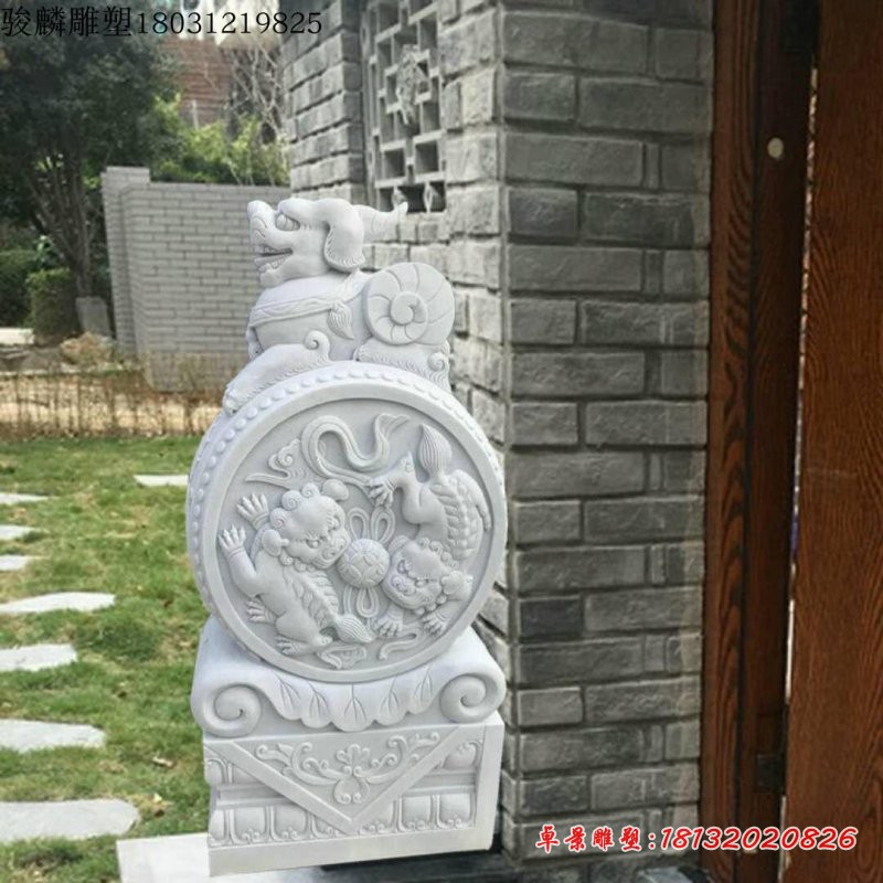 汉白玉貔貅门墩，门枕石 