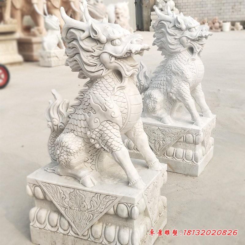 汉白玉麒麟雕塑，镇宅麒麟石雕