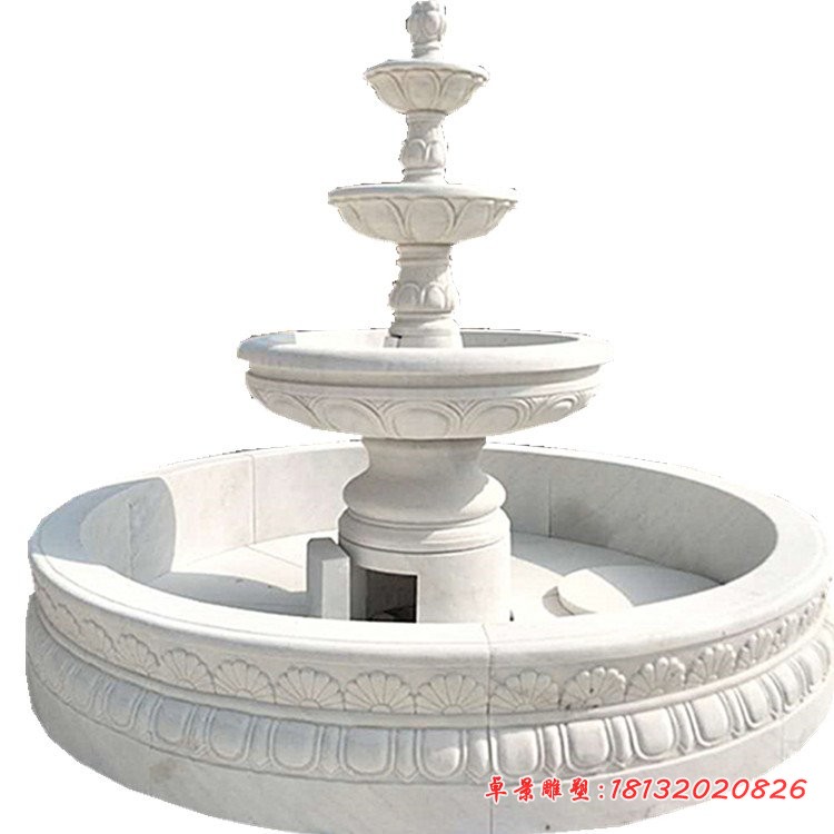 汉白玉三层喷泉，公园石雕喷泉