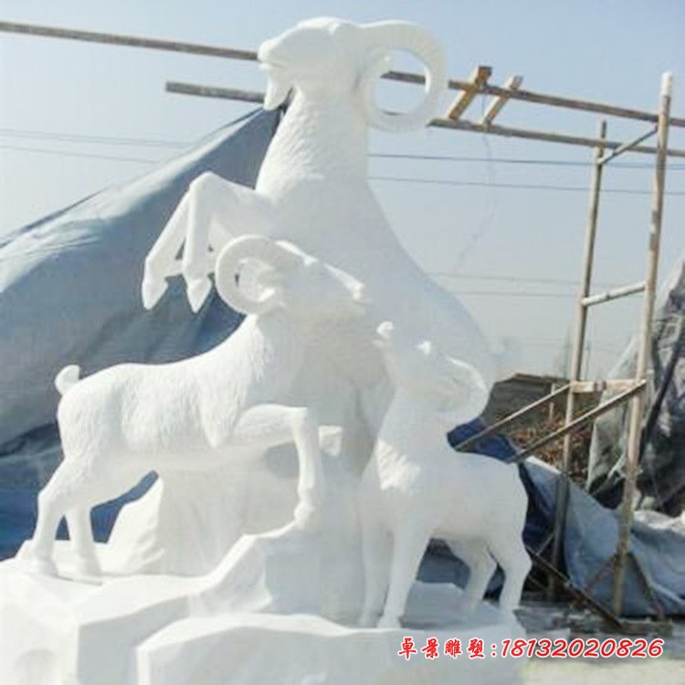 汉白玉三羊开泰石雕，招财动物摆件 