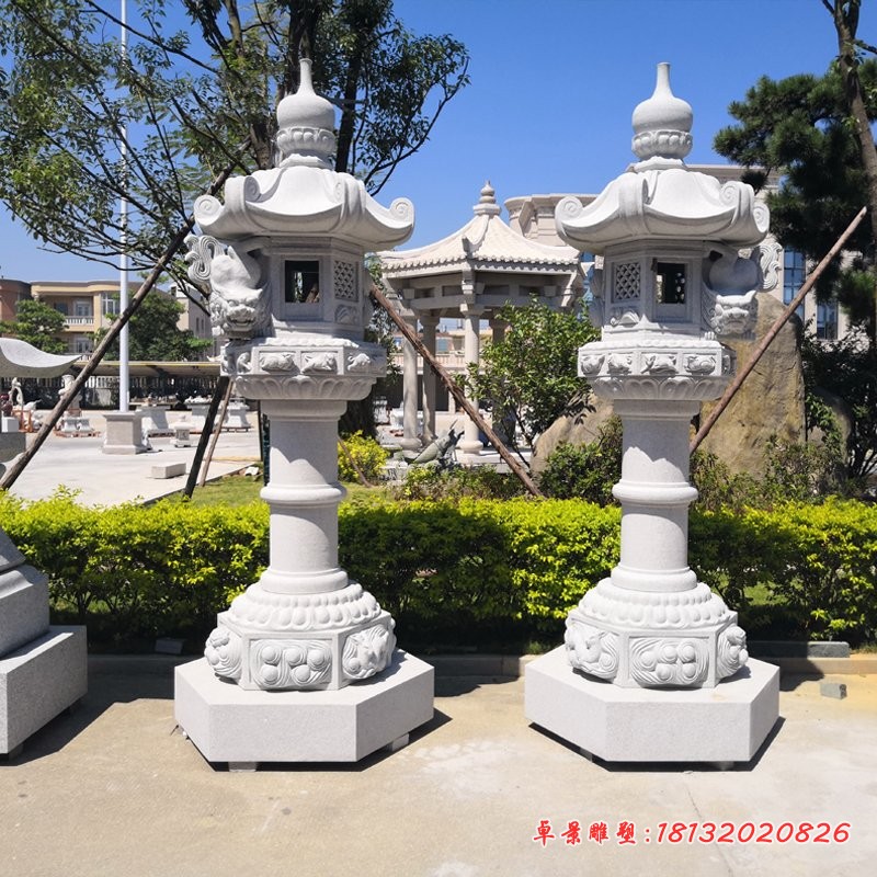 汉白玉石灯雕塑，园林景观石雕