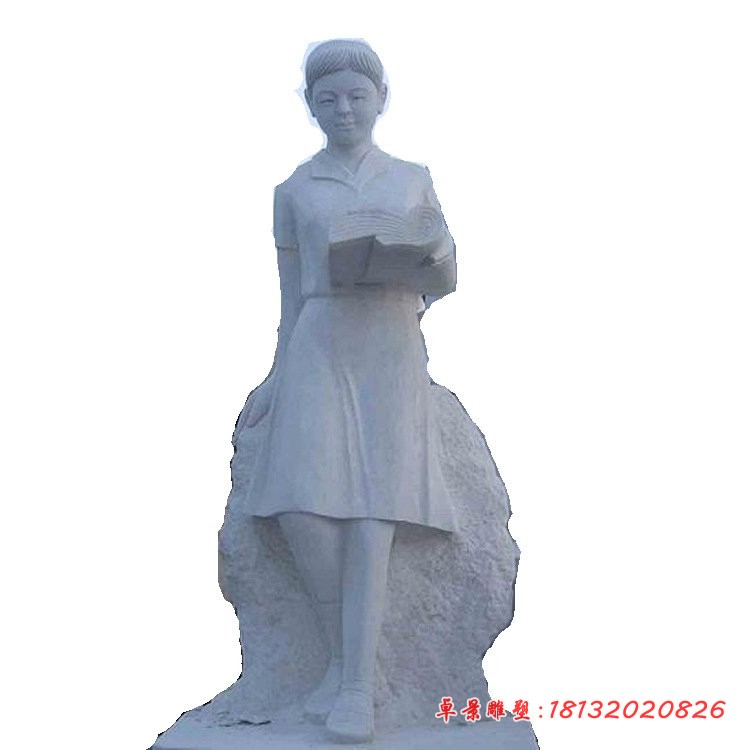 看书女孩石雕，学校景观石雕