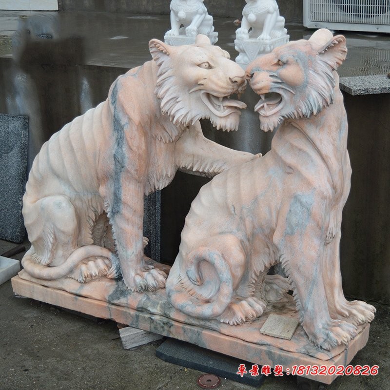 老虎石雕，晚霞红石雕动物