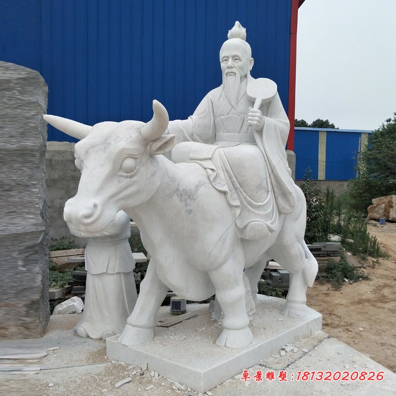 老子骑牛西行石雕，古代人物石雕 