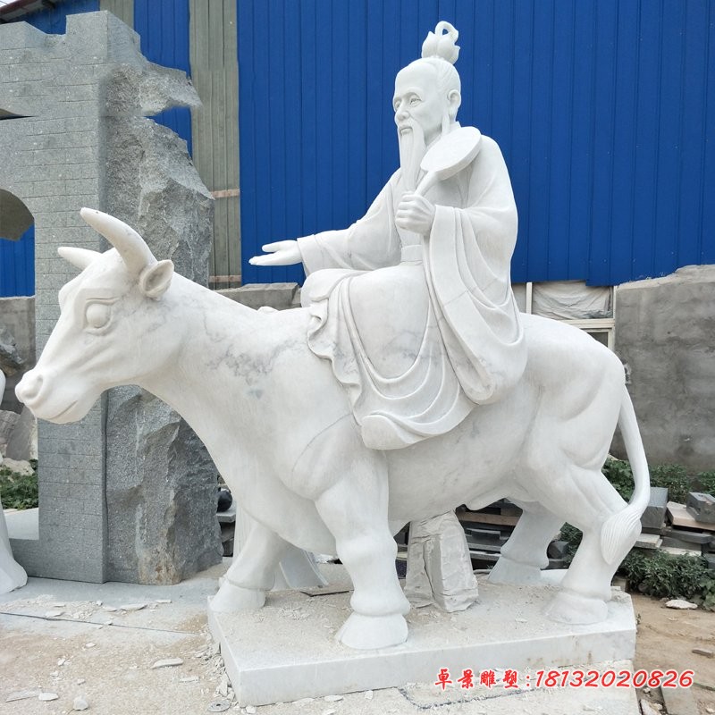 老子骑牛西行石雕，古代人物石雕 