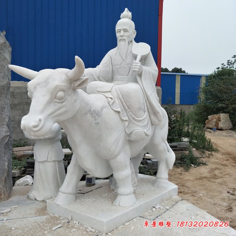 老子骑牛西行石雕，古代人物石雕 