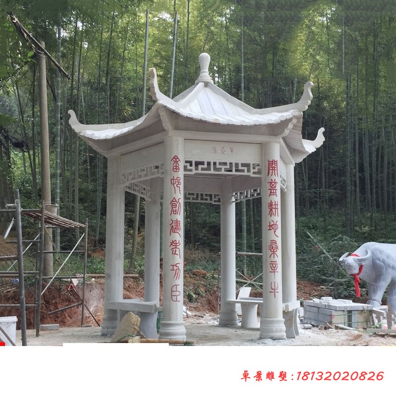 六角石雕凉亭，景区石凉亭