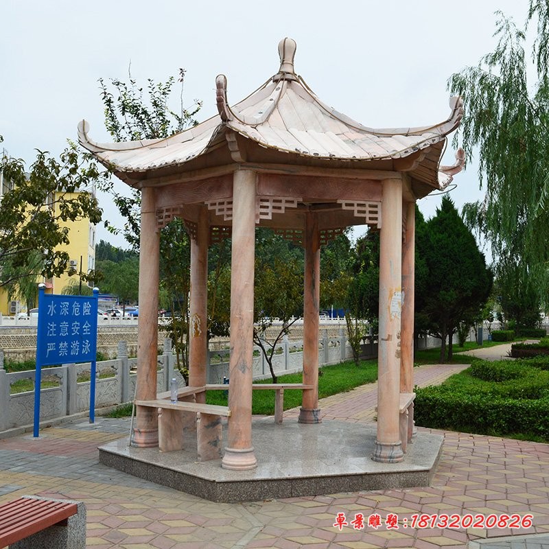 六角亭子石雕，公园石雕凉亭 