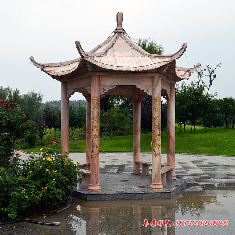 六角亭子石雕，公园石雕凉亭