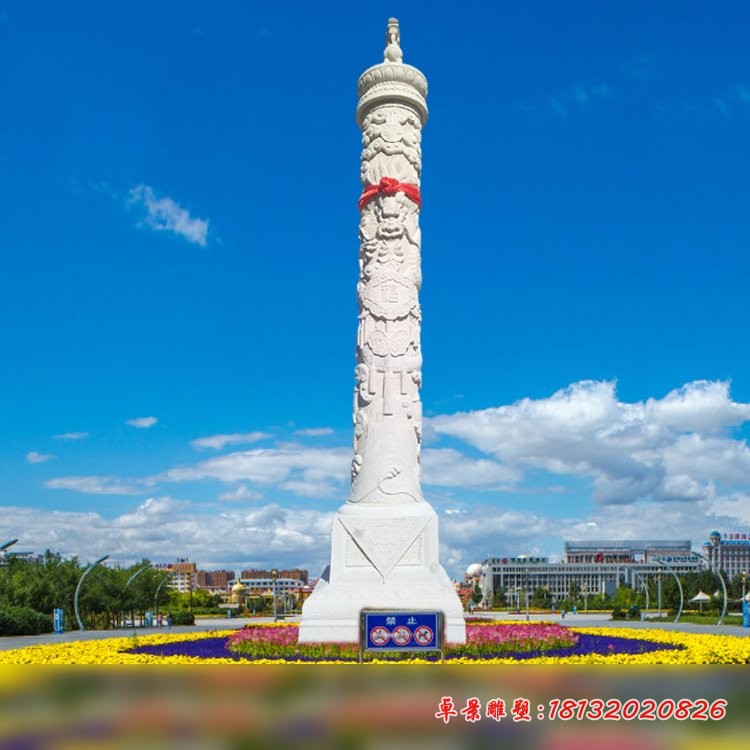 龙柱石雕，广场大理石柱子