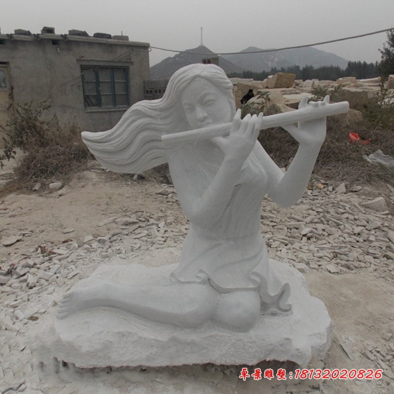 美女吹笛子雕塑，公园景观石雕