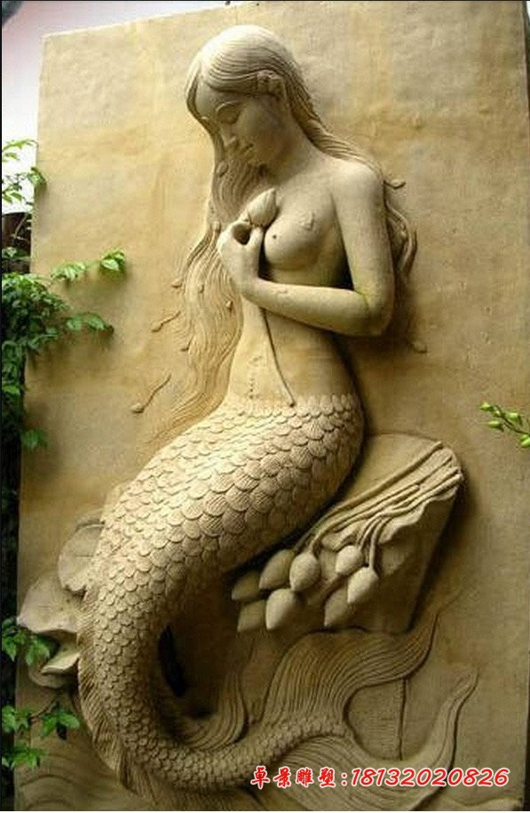 美人鱼石浮雕 公园墙壁景观石浮雕