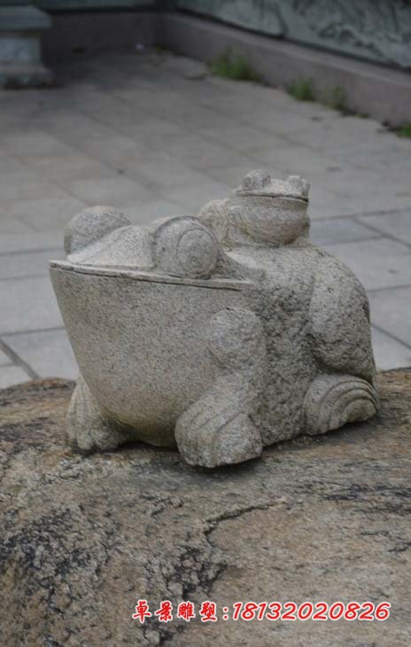 母子青蛙石雕 大理石动物雕塑