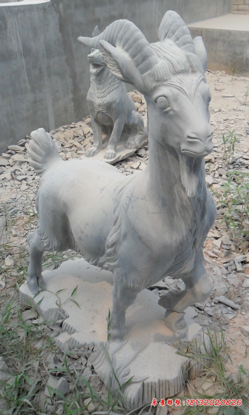 青石十二生肖雕塑，公园动物石雕 