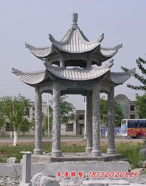 青石双层凉亭，公园石亭子