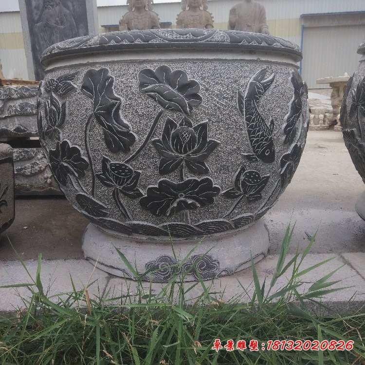 青石水缸雕塑，仿古石水盆 (4)