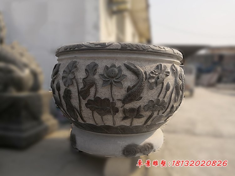 青石水缸雕塑，仿古石水盆 (5)