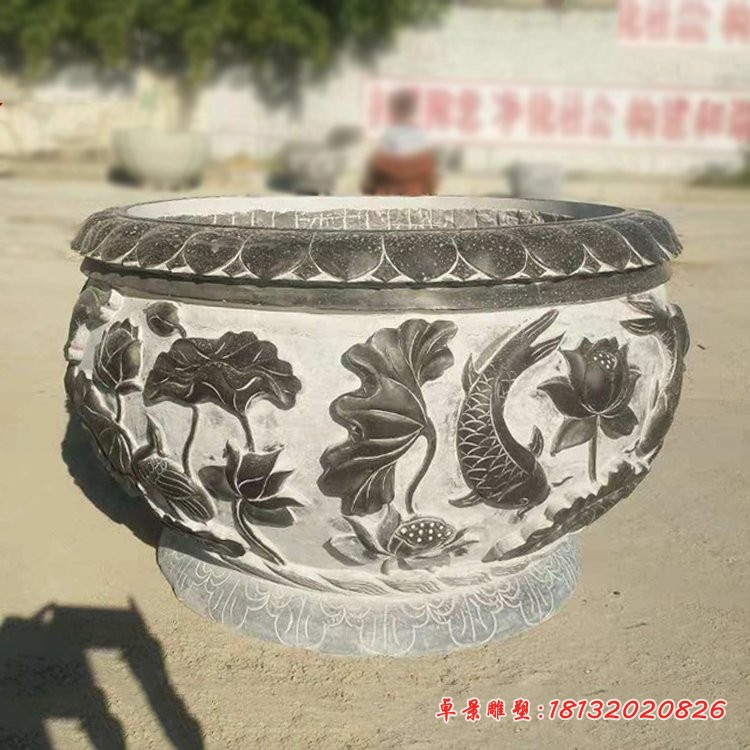 青石水缸雕塑，仿古石水盆 (3)