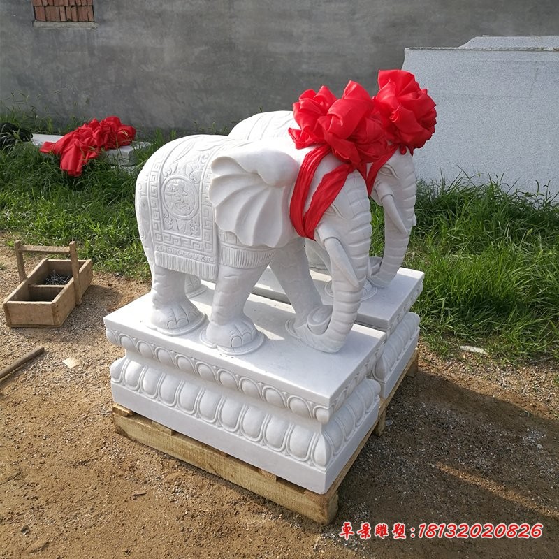 如意小象石雕，汉白玉小象 (1)