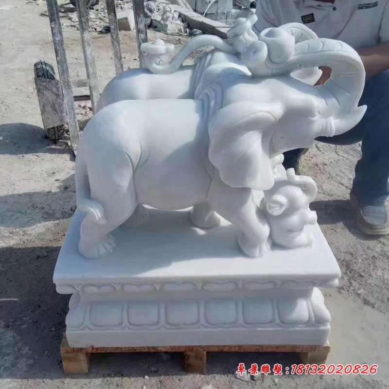如意招财小象，母子象石雕